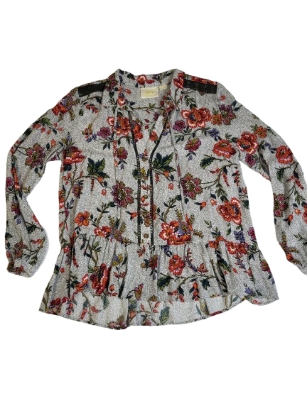 Maeve Anthropologie Janie Peplum Blouse Flouncy Lightweight Long Sleeve Lace 8